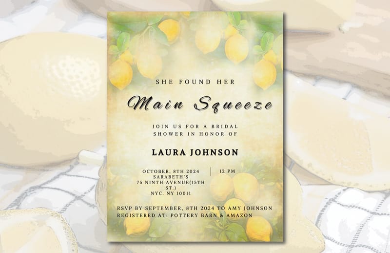 Lemon Themed Bridal Shower Invitation