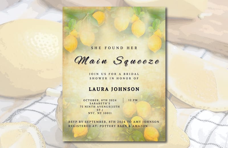 Lemon Themed Bridal Shower Invitation