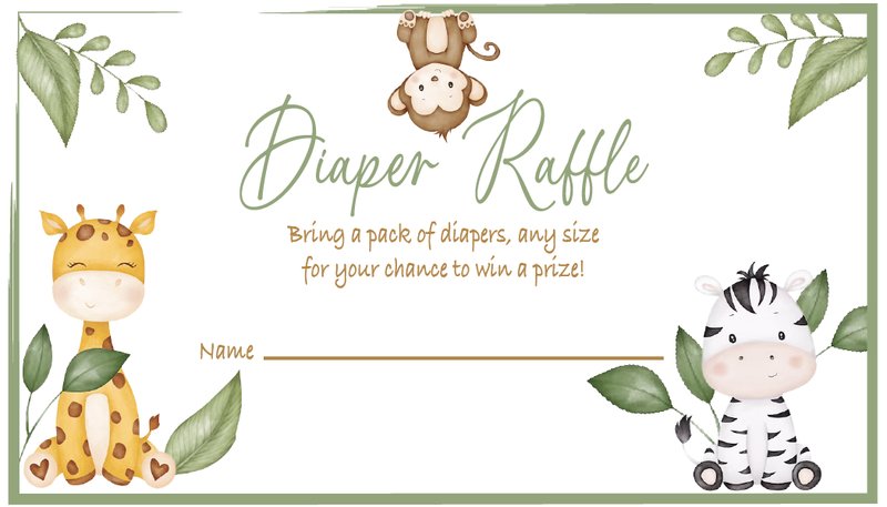 Safari themed Baby Shower Invitation- Diaper raffle included