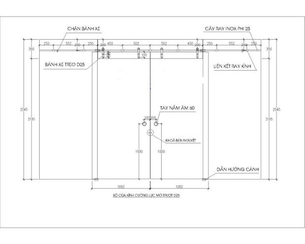 Cấu tạo cửa lùa kính cường lực bánh xe treo