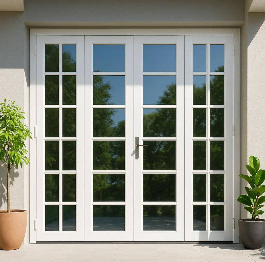 Mẫu cửa sắt 4 cánh đẹp cho mặt tiền tòa nhà showroom
