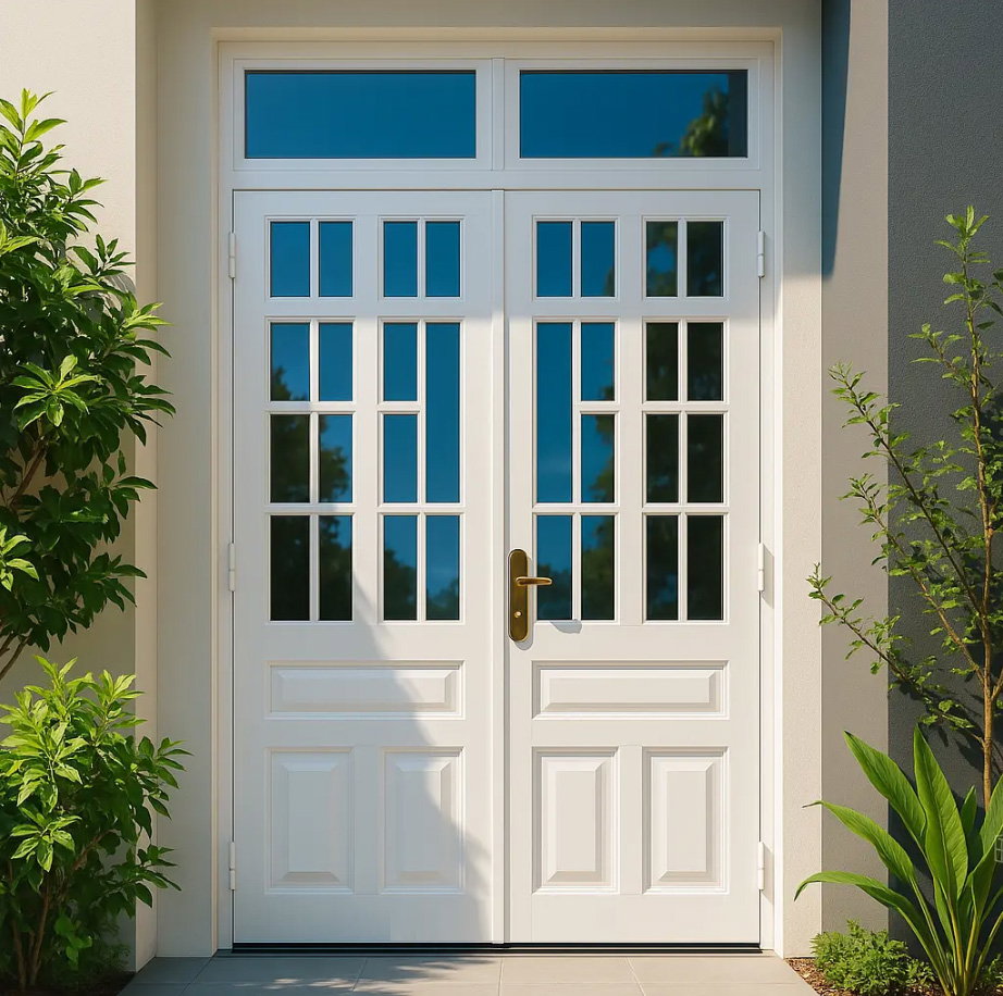 Mẫu cửa kính cường lực 2 cánh màu trắng sáng đẹp hiện đại
