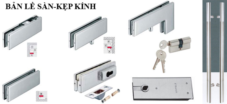 Bộ kẹp khóa và phụ kiện cửa kính cường lực đồng bộ tại Ahadoor