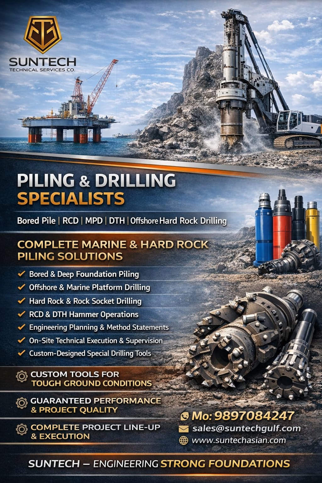 Advanced Piling Project Supports with Currect Drilling Tools Supply with Complete Technical Planning & Methodology.