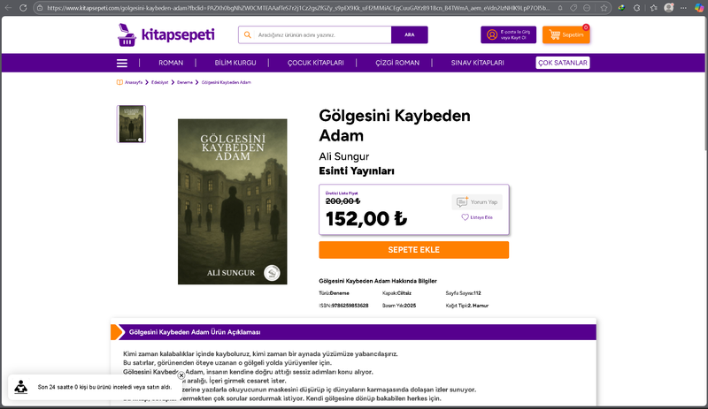 Aşağıda bulunan linkte ki URL'yi kopyalayıp tarayıcı çubuğuna yapıştırarak kitabımızı kitap sepeti üzerinden sipariş verebilirsiniz.