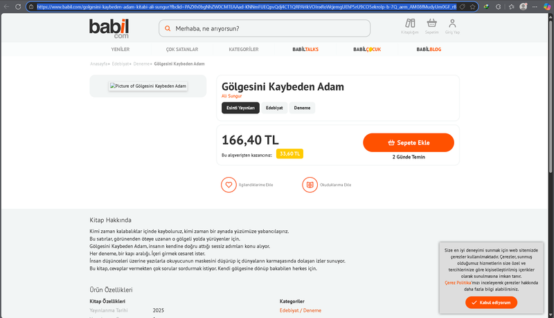 Aşağıda bulunan linkte ki URL'yi kopyalayıp tarayıcı çubuğuna yapıştırarak kitabımızı babil kitap üzerinden sipariş verebilirsiniz.
