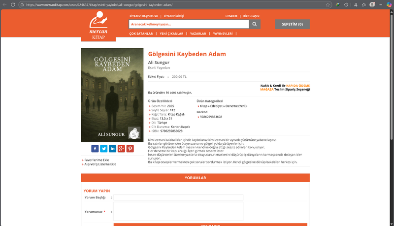 Aşağıda bulunan linkte ki URL'yi kopyalayıp tarayıcı çubuğuna yapıştırarak kitabımızı mercan kitap üzerinden sipariş verebilirsiniz.