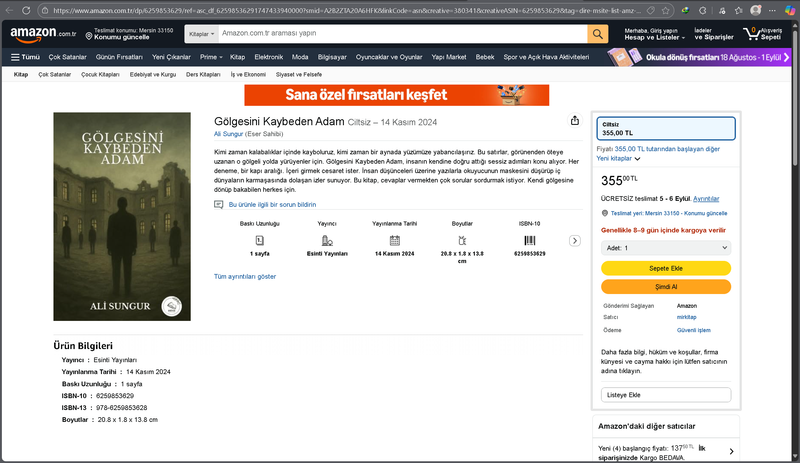 Aşağıda bulunan linkte ki URL'yi kopyalayıp tarayıcı çubuğuna yapıştırarak kitabımızı amazon üzerinden sipariş verebilirsiniz.