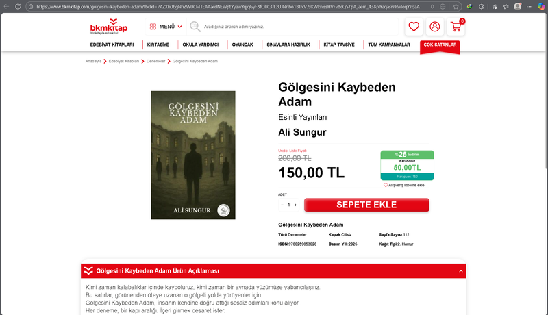 Aşağıda bulunan linkte ki URL'yi kopyalayıp tarayıcı çubuğuna yapıştırarak kitabımızı BKM Kitap üzerinden sipariş verebilirsiniz.