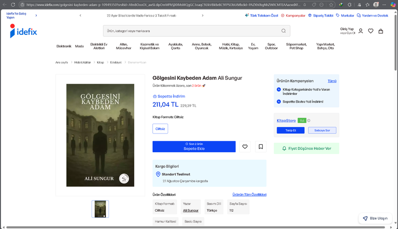 Aşağıda bulunan linkte ki URL'yi kopyalayıp tarayıcı çubuğuna yapıştırarak kitabımızı İdefix üzerinden sipariş verebilirsiniz.
