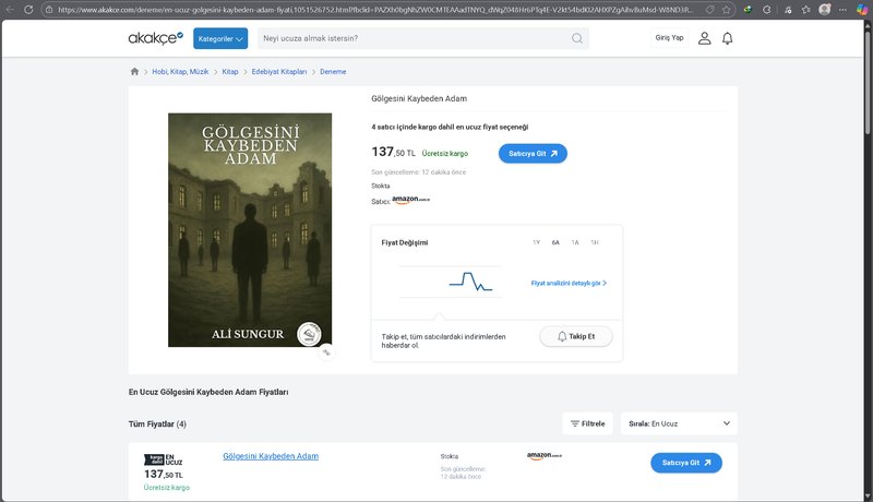Aşağıda bulunan linkte ki URL'yi kopyalayıp tarayıcı çubuğuna yapıştırarak kitabımızı akakçe üzerinden sipariş verebilirsiniz.
