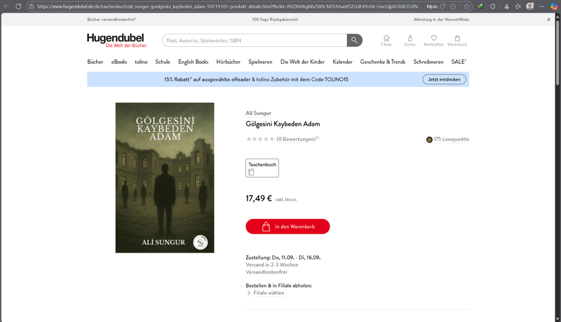 Aşağıda bulunan linkte ki URL'yi kopyalayıp tarayıcı çubuğuna yapıştırarak kitabımızı Hugendubel.de üzerinden sipariş verebilirsiniz.