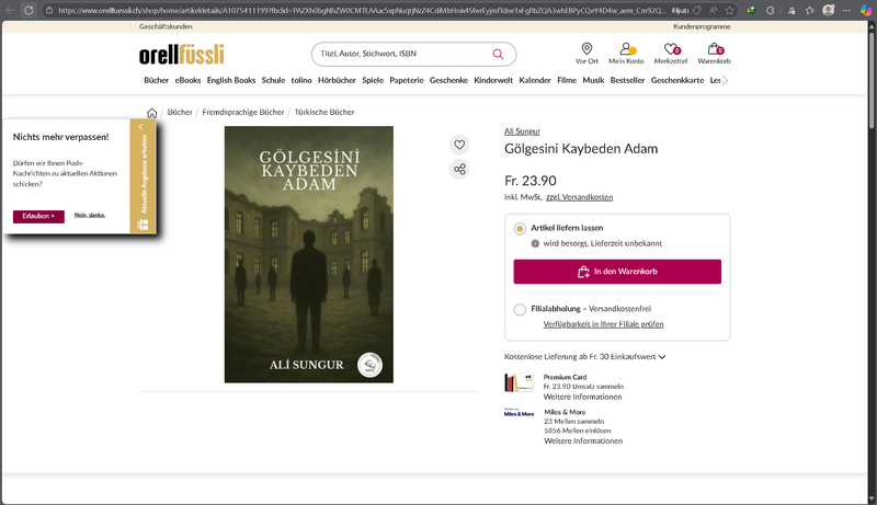 Aşağıda bulunan linkte ki URL'yi kopyalayıp tarayıcı çubuğuna yapıştırarak kitabımızı Orellfussli.ch üzerinden sipariş verebilirsiniz.