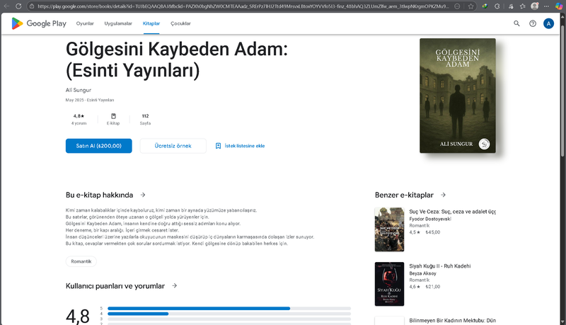 Aşağıda bulunan linkte ki URL'yi kopyalayıp tarayıcı çubuğuna yapıştırarak kitabımızı google play kitaplar üzerinden sipariş verebilirsiniz.
