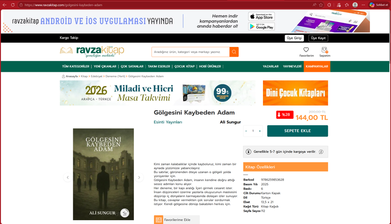 Aşağıda bulunan linkte ki URL'yi kopyalayıp tarayıcı çubuğuna yapıştırarak kitabımızı Ravza Kitap üzerinden sipariş verebilirsiniz.