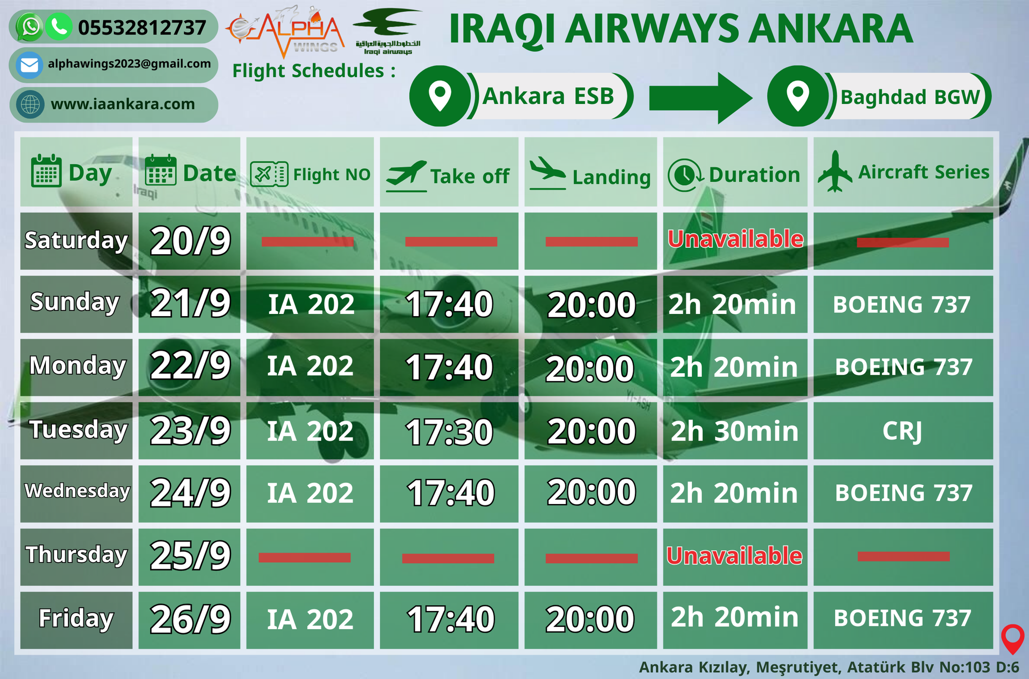 ANKARA > BAGHDAD