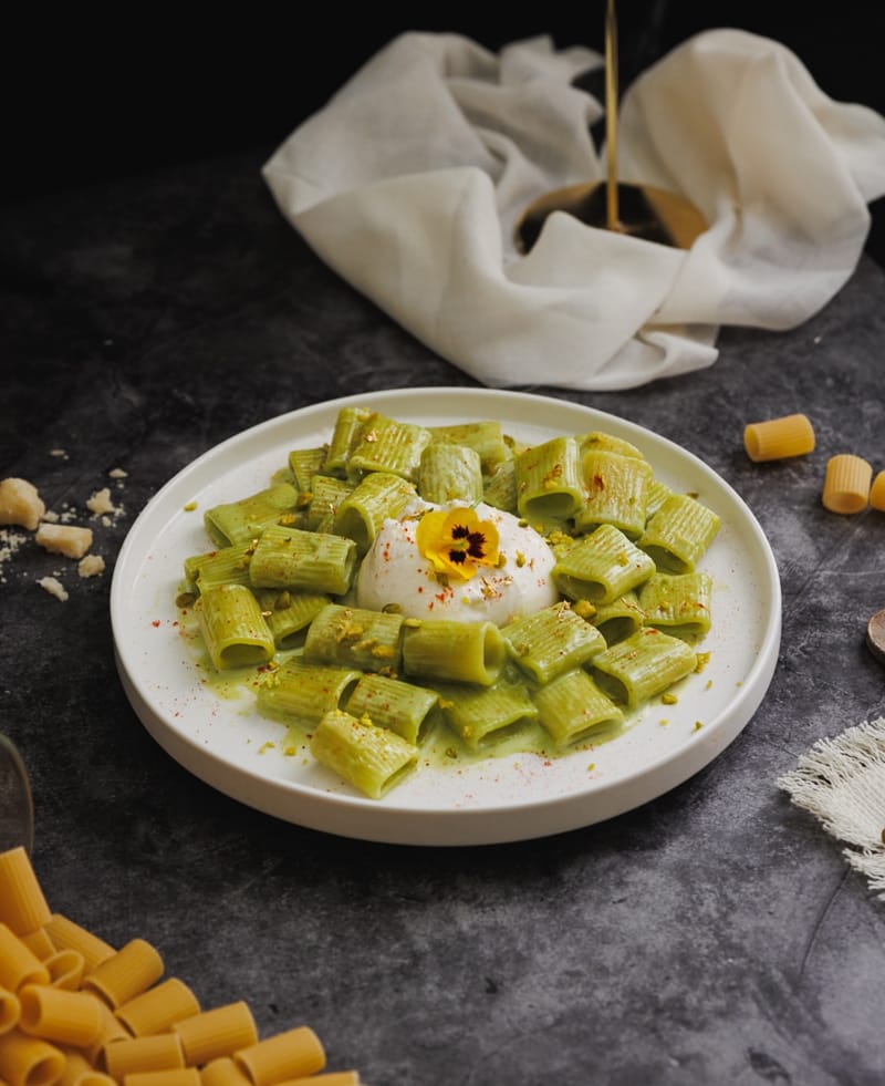 Rigatoni pistache stracciatella