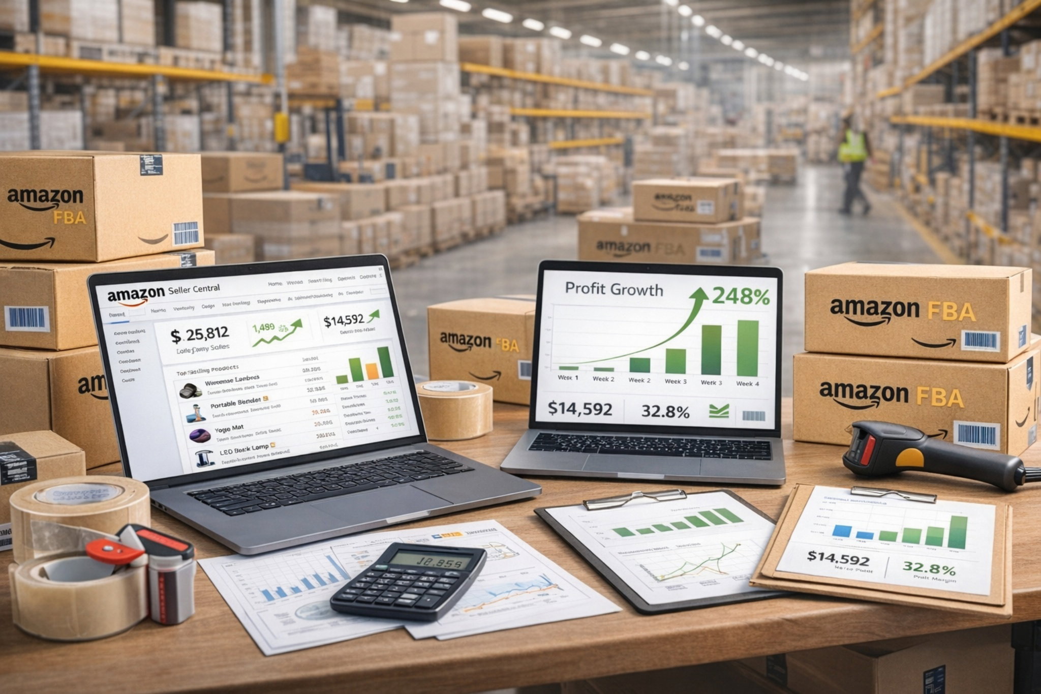 Amazon FBA, eBay and Shopify product discovery workflow with analytics, profit charts and proven winning product ideas