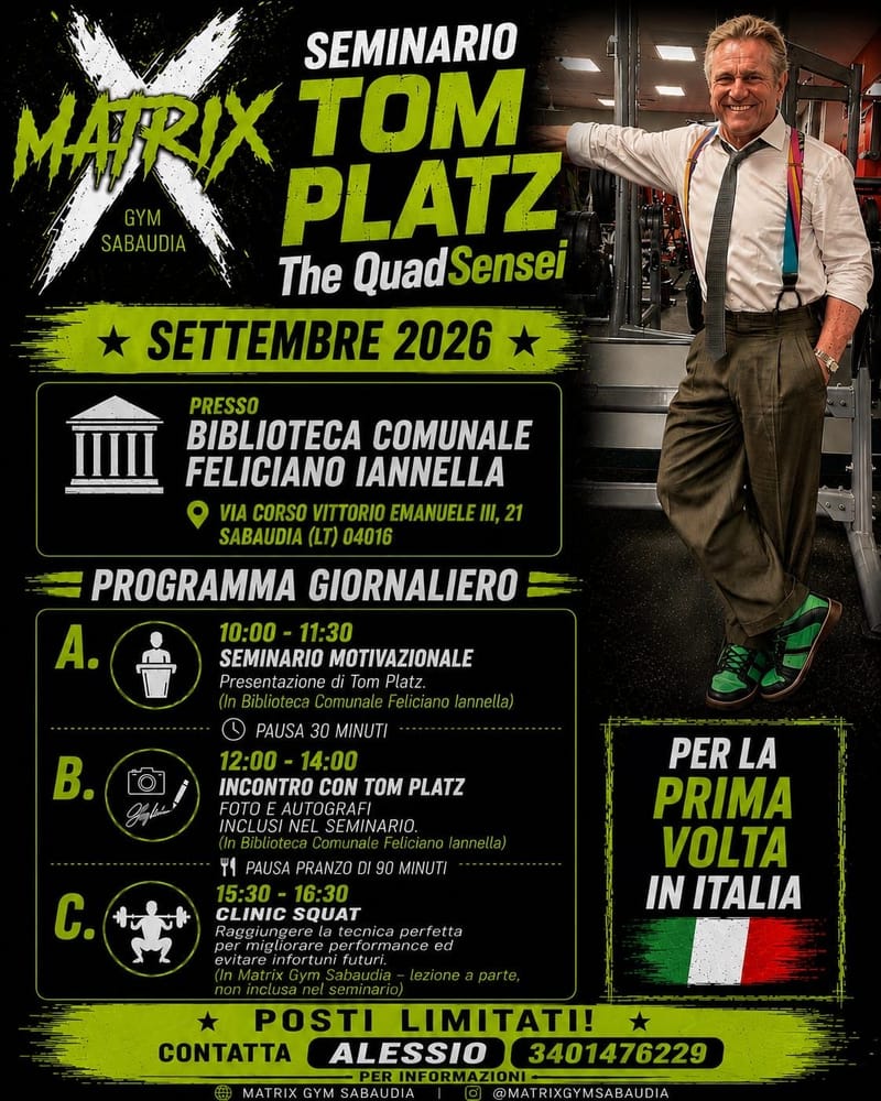 Seminario esclusivo con Tom Platz