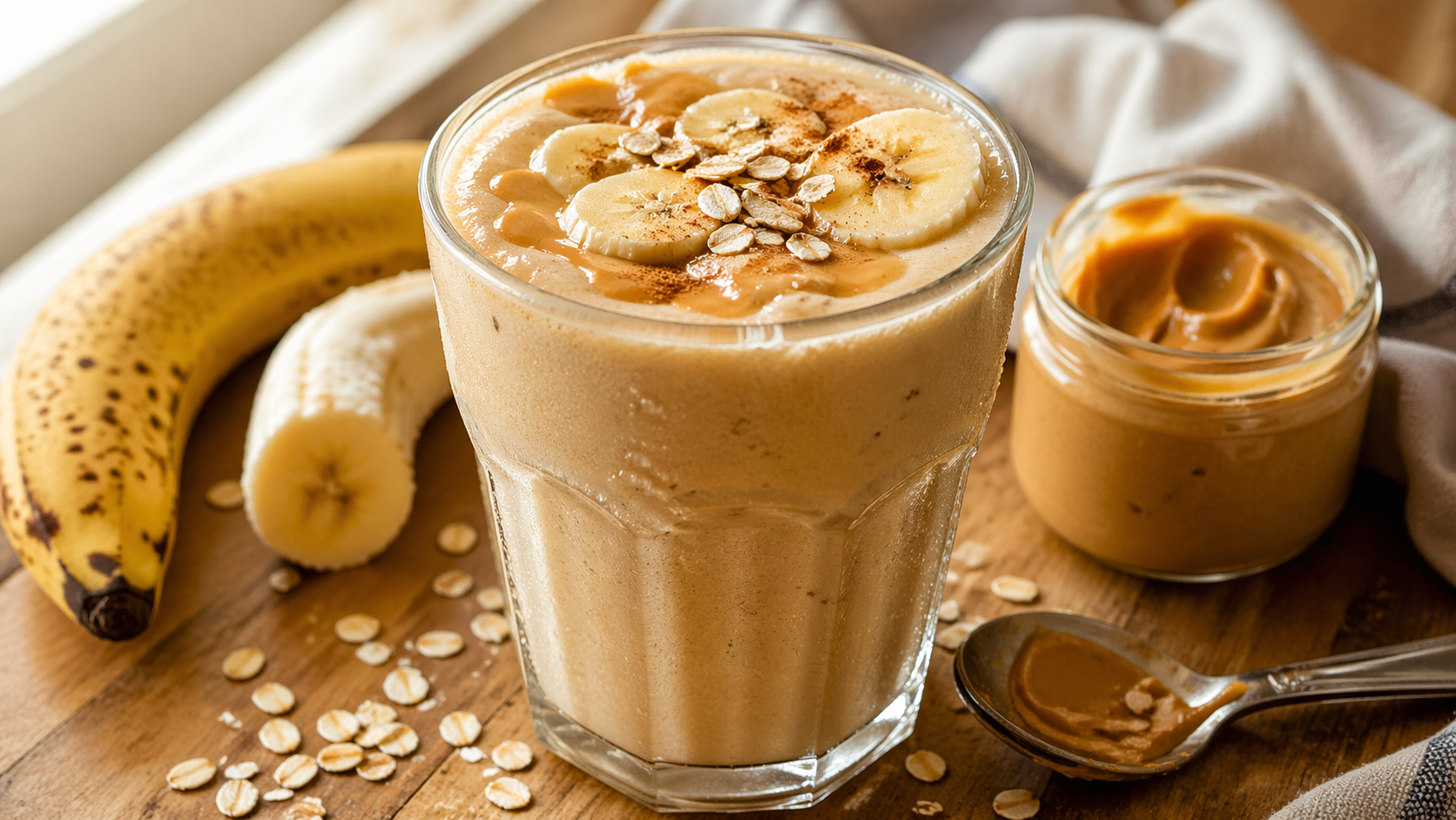 Smoothie velours amande banane façon café déjeuner