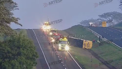 ÔNIBUS TOMBOU EM RODOVIA DE TAQUARAL SP