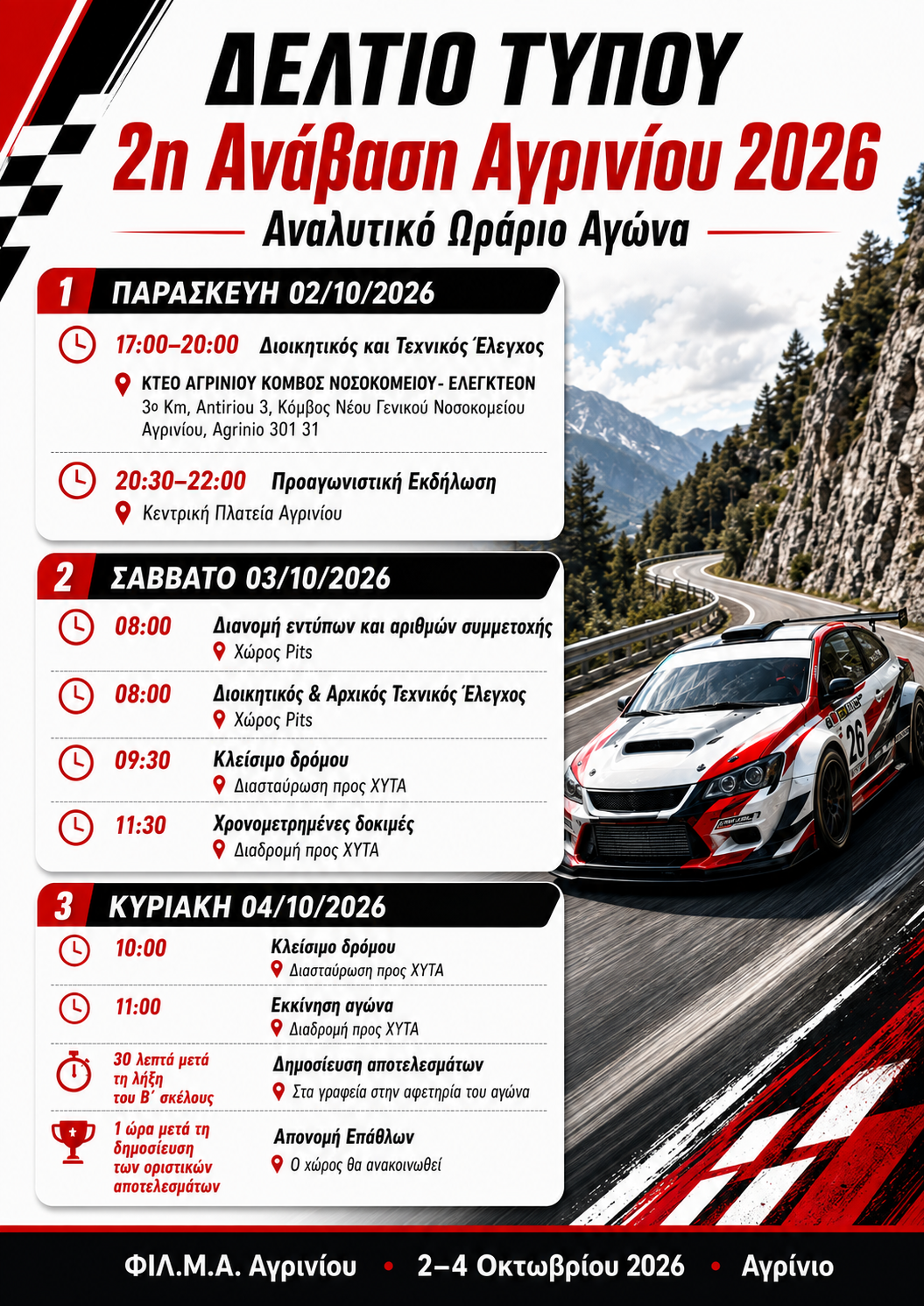 Το αναλυτικό πρόγραμμα του αγώνα