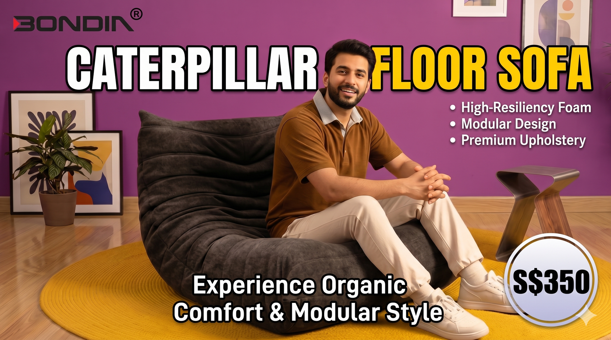 Bondia Furniture Singapore | Highland Glade Caterpillar Compressed Floor Sofa (SKU 12050)