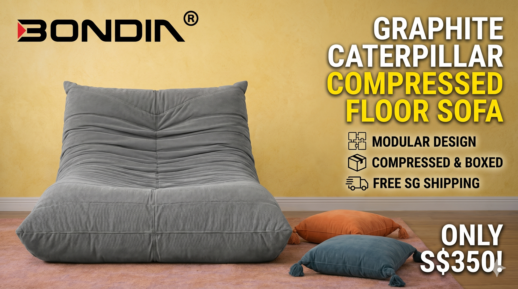 Bondia Furniture Singapore | Graphite Ridge Caterpillar Compressed Floor Sofa (SKU 12045)