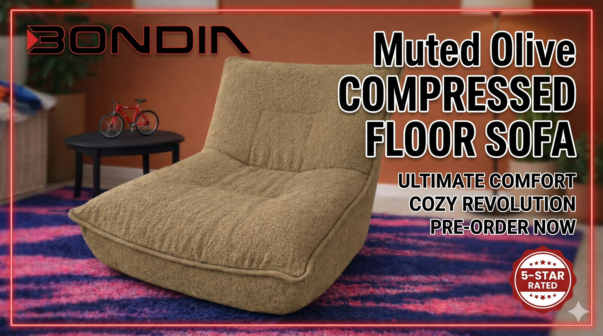 Bondia Furniture Singapore | Muted Olive Compressed Floor Sofa (SKU 12042)