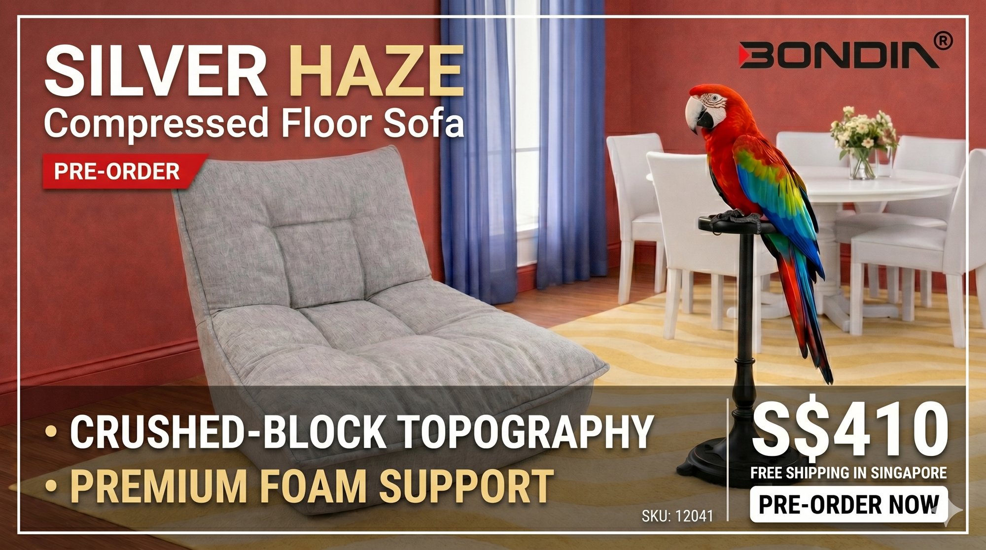 Bondia Furniture Singapore | Silver Haze Compressed Floor Sofa (SKU 12041)