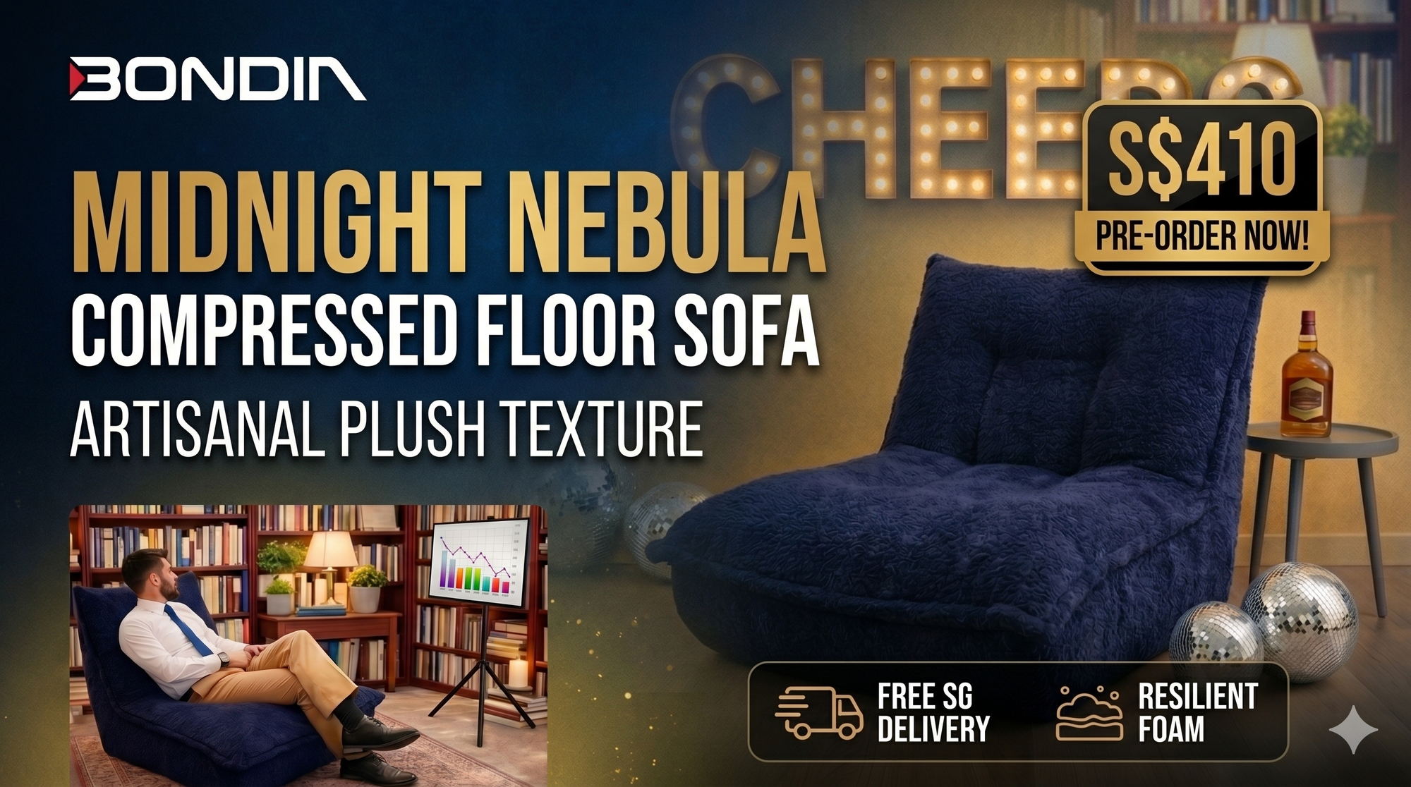Bondia Furniture Singapore | Midnight Nebula Compressed Floor Sofa (SKU 12037)