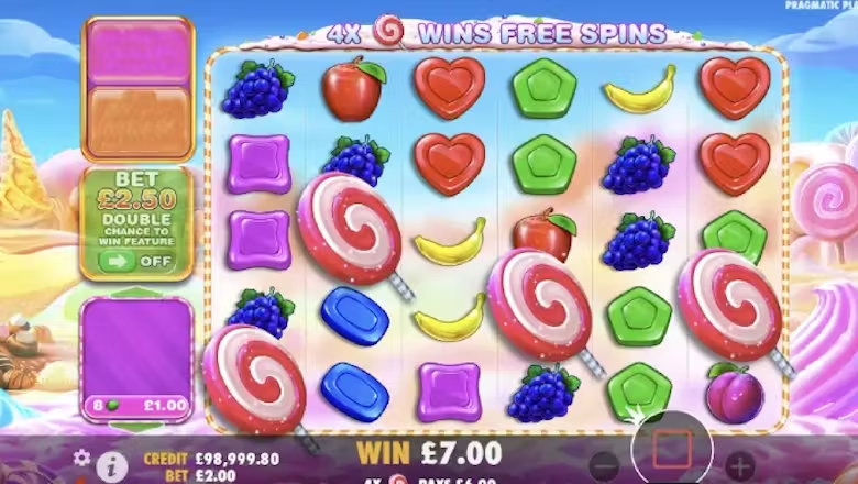 Sweet Bonanza Spielbildschirm im Demo-Modus