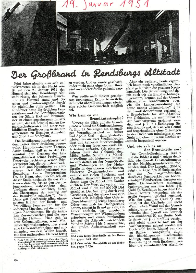 22.01.1951 Großfeuer Möbel Schulz, 1 toter Feuerwehrmann (Zum vergrößern auf das Bild drücken)