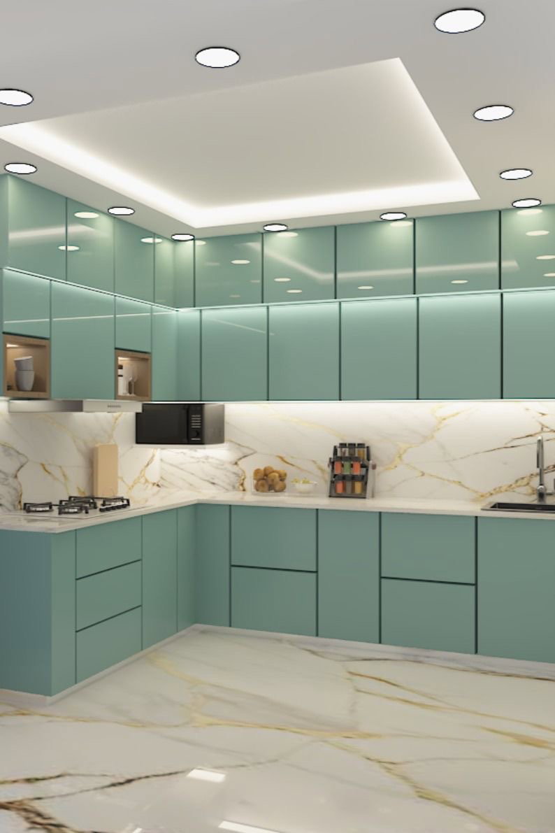 modern beige modular kitchen design