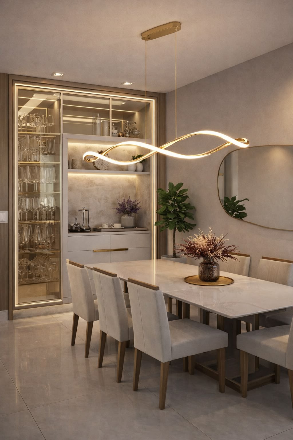Luxury Dining Room with Modern Bar & Display Cabinet