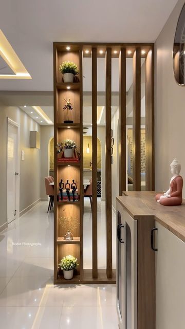 Modern Wooden Partition Design with Display Shelves