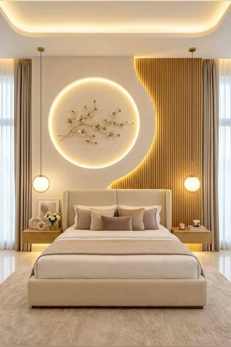 Luxury Modern Bedroom Interior with Designer Bed Back Wall