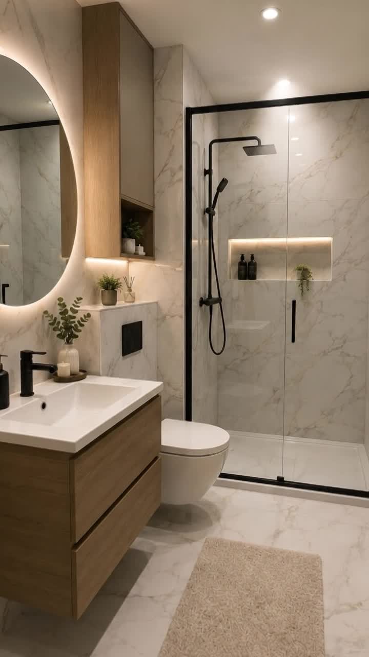 Modern Luxury Bathroom Design with Glass Shower & Vanity