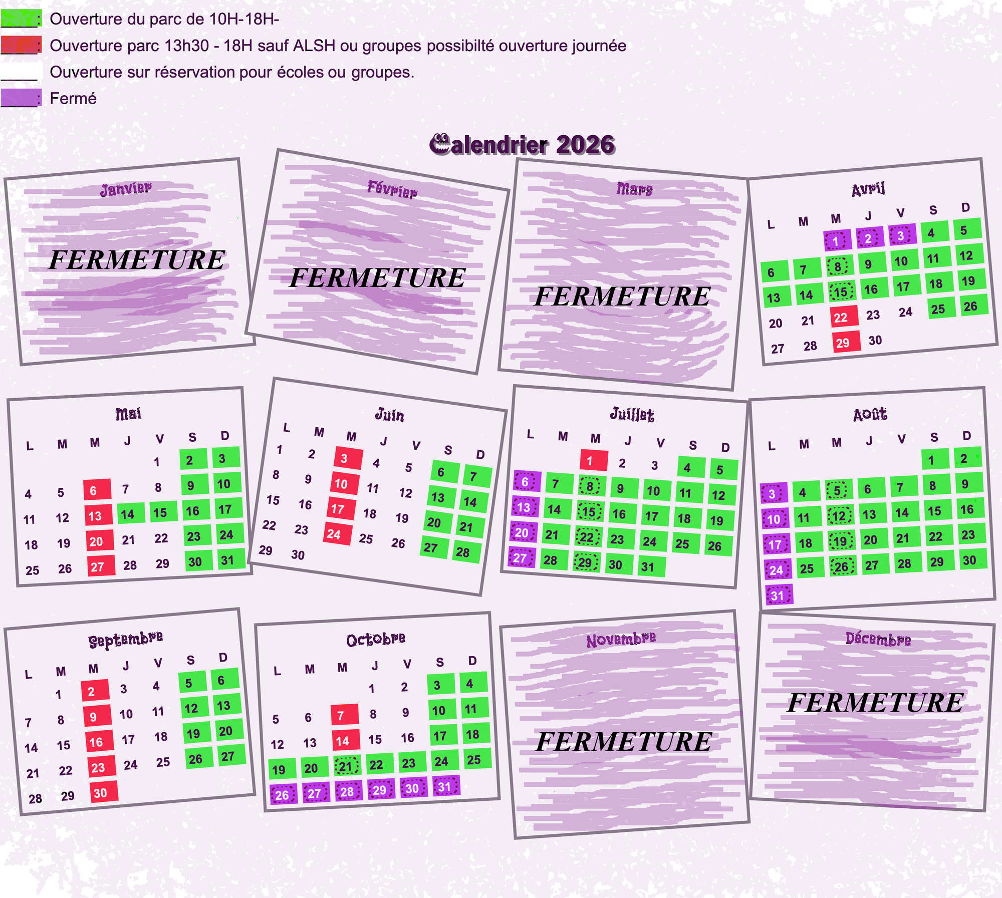 Calendrier ouverture Parc