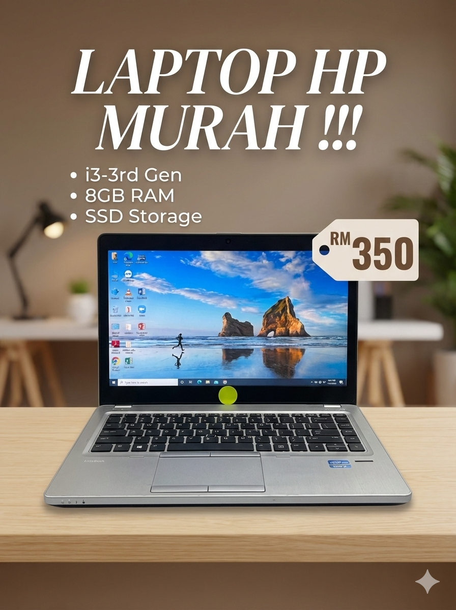 laptop hp i3-3rd gen 8gb 128ssd RAM MURAH !!! RM 350