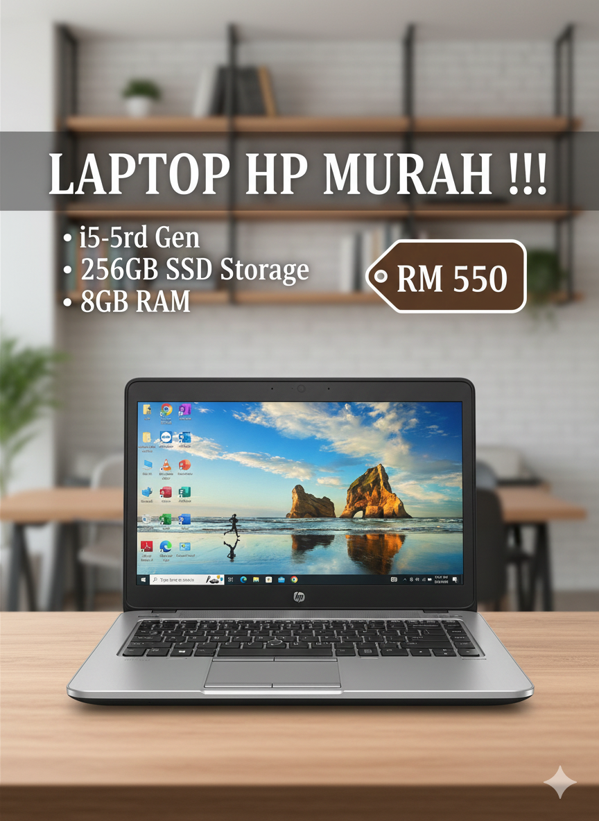 laptop hp i5-5rd gen 256 ssd RAM MURAH !!! RM 550