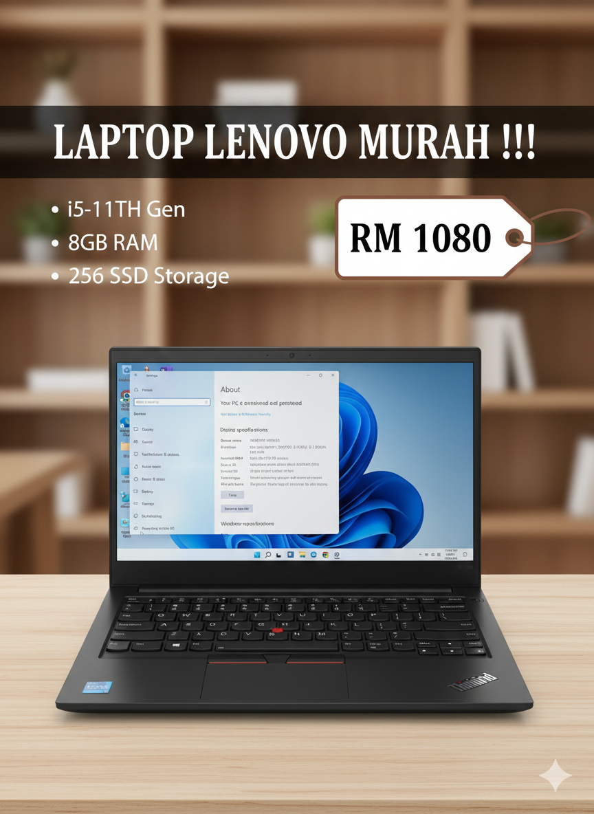 laptop LENOVO i5-11TH gen 8gb RAM  256 ssd MURAH !!! RM 1080
