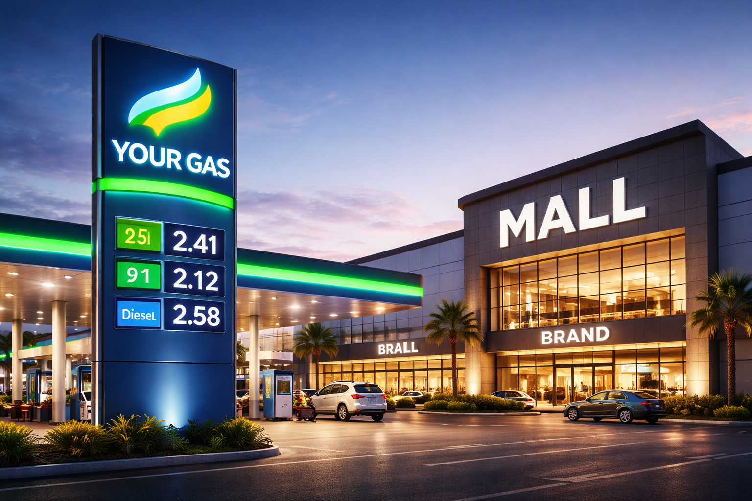 تصميم وتنفيذ لوحات المحطات والمجمعات التجارية في الرياض