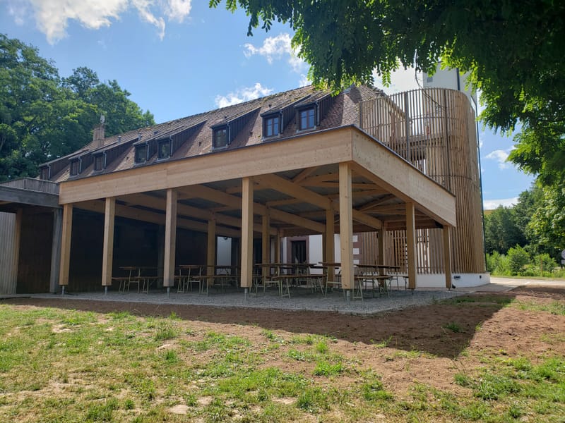 Murs à ossature bois et charpente bois - Bardage à claire voie - Auvent en bois
