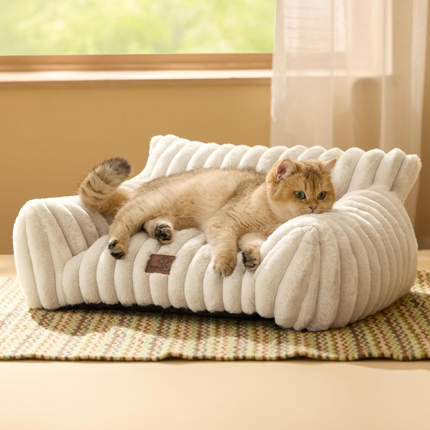 Hamdan Fluffy Cat Couch Bed 24" Cream