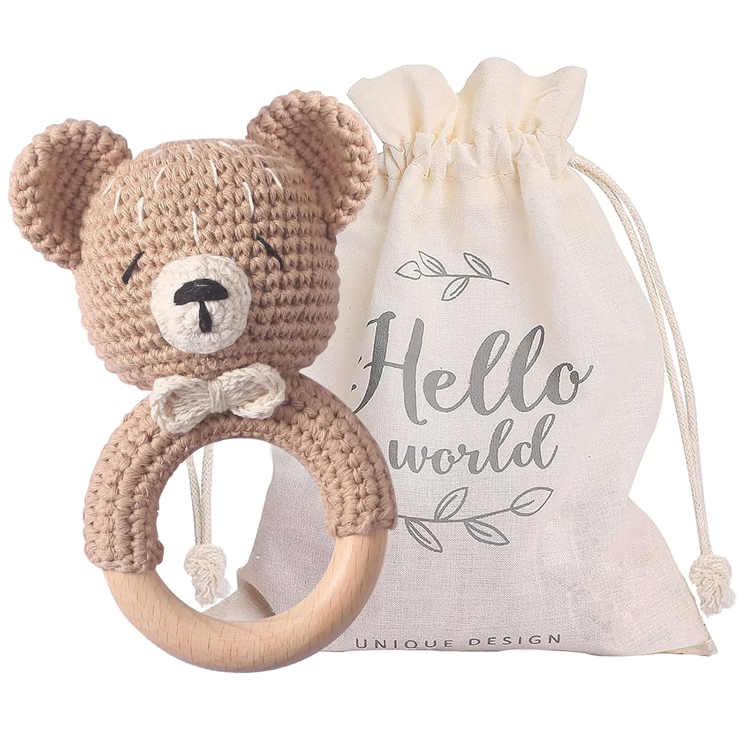 Hamdan Wooden Crochet Bear Baby Rattle