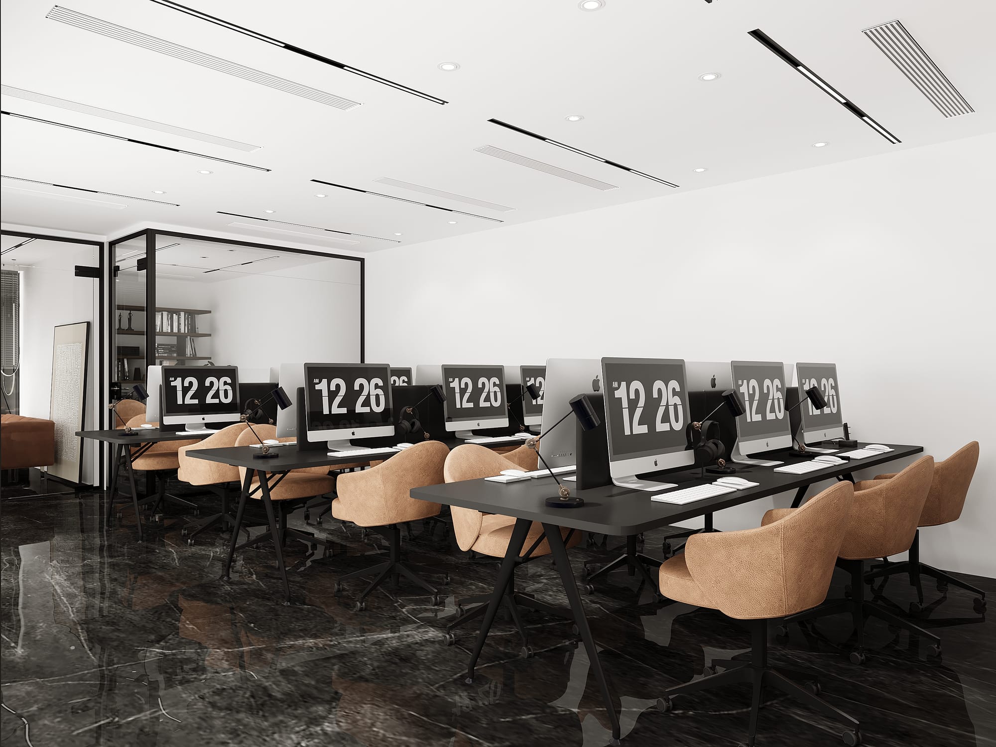 تصميم مكتب مودرن فاخر بمساحة عمل مشتركة – الجارحي للتطوير العقاري