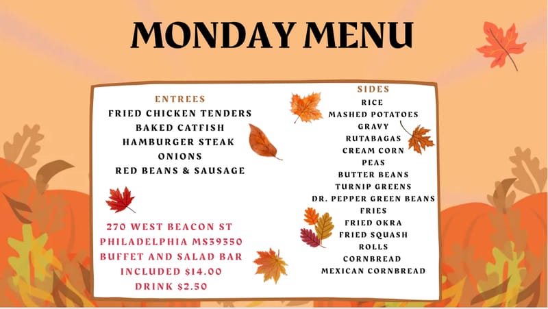 MONDAY WEEEKLY MENU