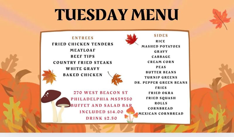 TUESDAYS WEEKLY MENU