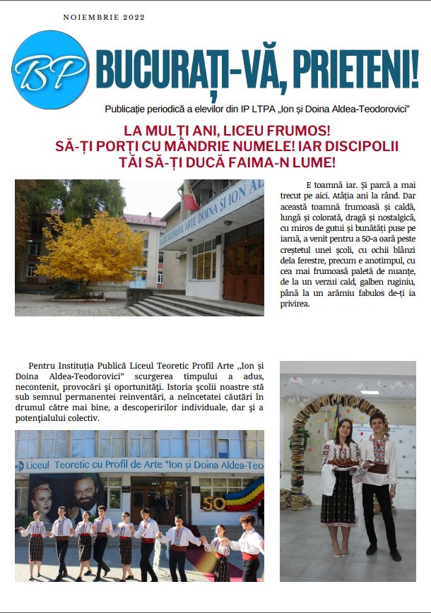 „BUCURAȚI-VĂ, PRIETENI!” - ziarul IP LTPA „Ion și Doina Aldea-Teodorovici